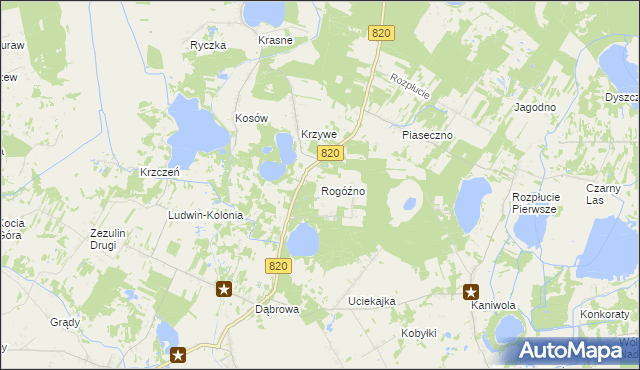 mapa Rogóźno gmina Ludwin, Rogóźno gmina Ludwin na mapie Targeo