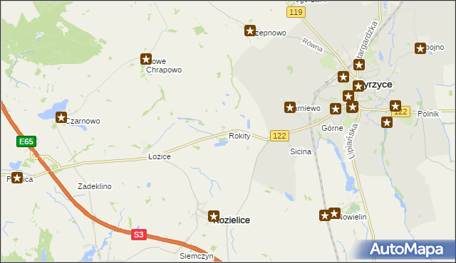 mapa Rokity gmina Kozielice, Rokity gmina Kozielice na mapie Targeo
