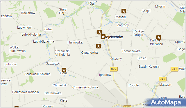 mapa Romanówka gmina Wojciechów, Romanówka gmina Wojciechów na mapie Targeo