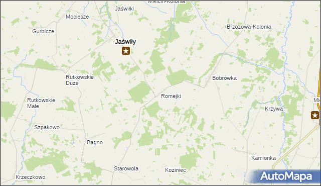 mapa Romejki gmina Jaświły, Romejki gmina Jaświły na mapie Targeo