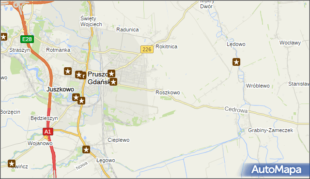 mapa Roszkowo gmina Pruszcz Gdański, Roszkowo gmina Pruszcz Gdański na mapie Targeo