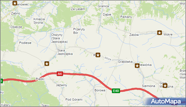 mapa Róża gmina Czarna, Róża gmina Czarna na mapie Targeo