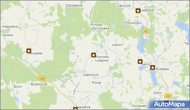 mapa Rożnowo Łobeskie, Rożnowo Łobeskie na mapie Targeo