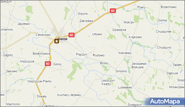 mapa Rudowo gmina Bielsk, Rudowo gmina Bielsk na mapie Targeo