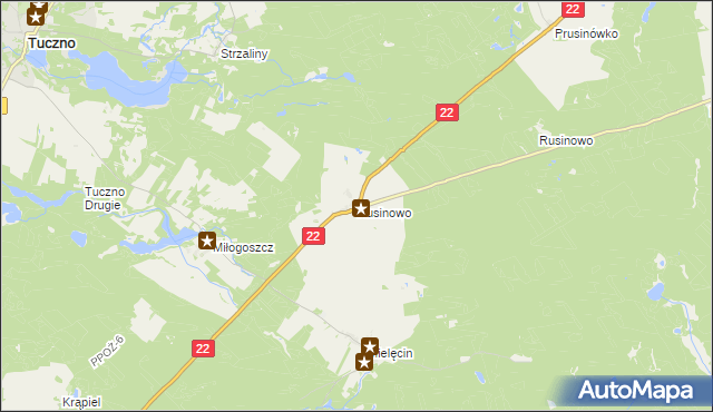 mapa Rusinowo gmina Tuczno, Rusinowo gmina Tuczno na mapie Targeo