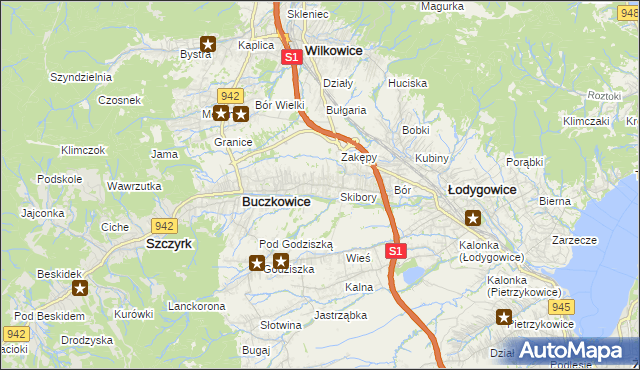 mapa Rybarzowice, Rybarzowice na mapie Targeo