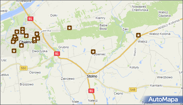 mapa Rybieniec gmina Stolno, Rybieniec gmina Stolno na mapie Targeo