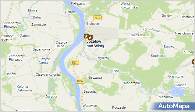mapa Rybitwy gmina Józefów nad Wisłą, Rybitwy gmina Józefów nad Wisłą na mapie Targeo
