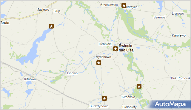 mapa Rychnowo gmina Świecie nad Osą, Rychnowo gmina Świecie nad Osą na mapie Targeo