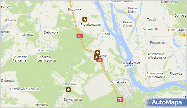 mapa Ryczywół gmina Kozienice, Ryczywół gmina Kozienice na mapie Targeo