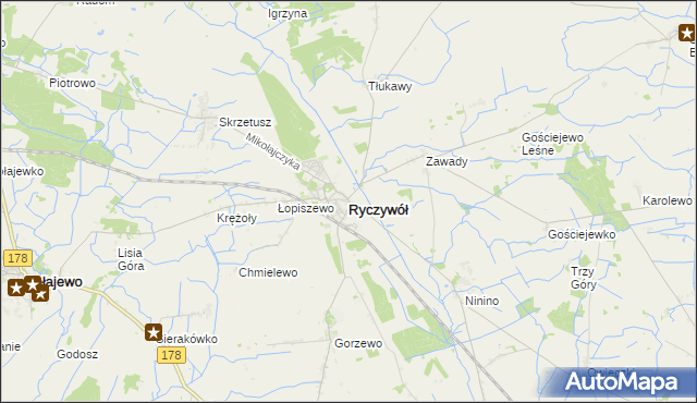 mapa Ryczywół powiat obornicki, Ryczywół powiat obornicki na mapie Targeo