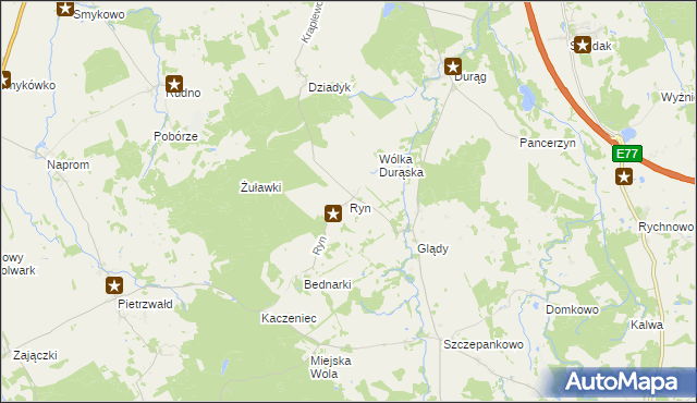 mapa Ryn gmina Ostróda, Ryn gmina Ostróda na mapie Targeo