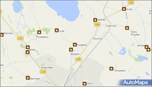 mapa Ryszewo gmina Pyrzyce, Ryszewo gmina Pyrzyce na mapie Targeo