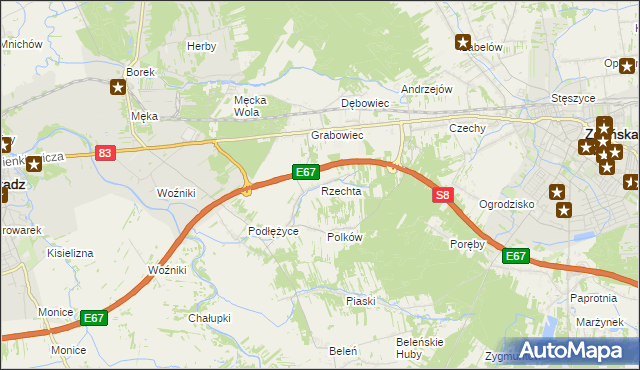 mapa Rzechta gmina Sieradz, Rzechta gmina Sieradz na mapie Targeo