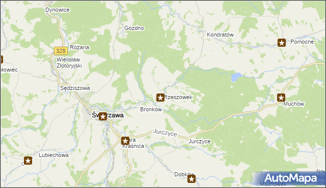 mapa Rzeszówek gmina Świerzawa, Rzeszówek gmina Świerzawa na mapie Targeo