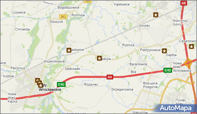 mapa Sadków gmina Kąty Wrocławskie, Sadków gmina Kąty Wrocławskie na mapie Targeo