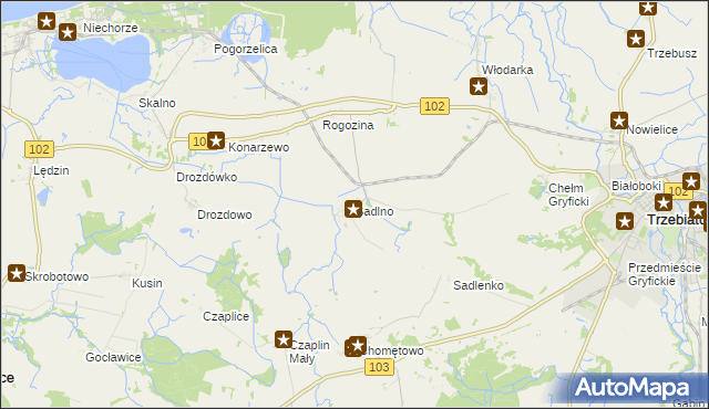 mapa Sadlno gmina Trzebiatów, Sadlno gmina Trzebiatów na mapie Targeo