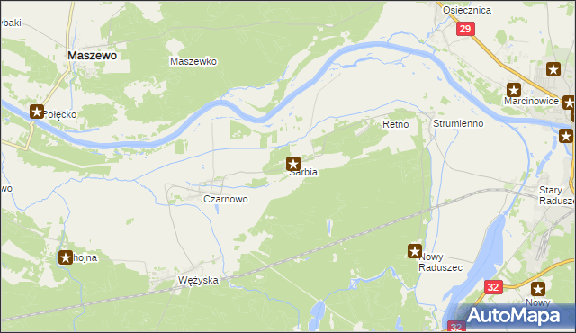 mapa Sarbia gmina Krosno Odrzańskie, Sarbia gmina Krosno Odrzańskie na mapie Targeo