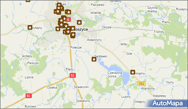 mapa Sędławki, Sędławki na mapie Targeo