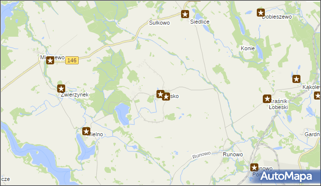 mapa Sielsko gmina Węgorzyno, Sielsko gmina Węgorzyno na mapie Targeo