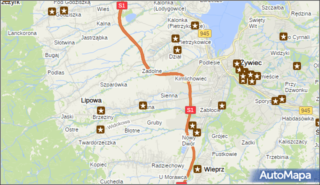 mapa Sienna gmina Lipowa, Sienna gmina Lipowa na mapie Targeo