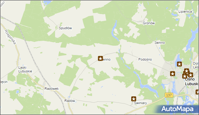 mapa Sienno gmina Ośno Lubuskie, Sienno gmina Ośno Lubuskie na mapie Targeo