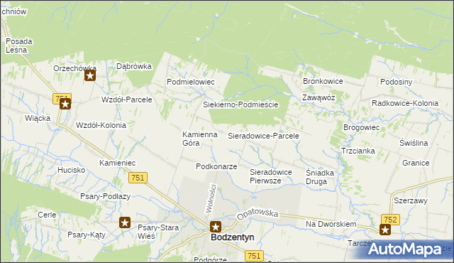 mapa Sieradowice-Parcele, Sieradowice-Parcele na mapie Targeo