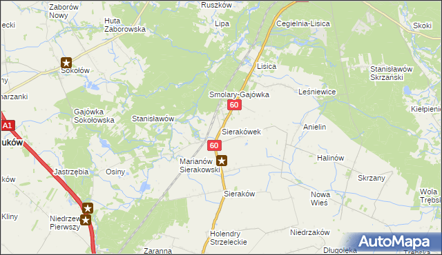 mapa Sierakówek gmina Gostynin, Sierakówek gmina Gostynin na mapie Targeo