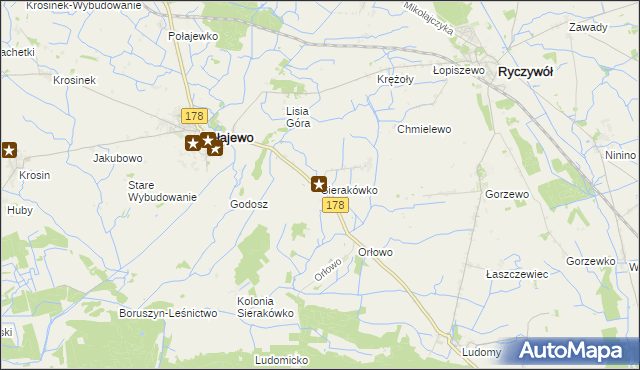 mapa Sierakówko gmina Połajewo, Sierakówko gmina Połajewo na mapie Targeo