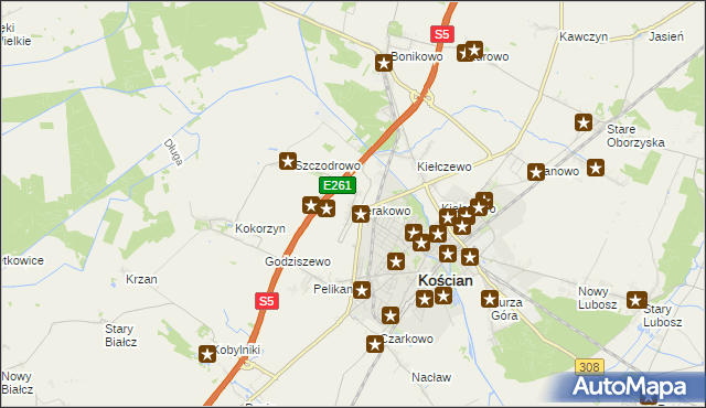 mapa Sierakowo gmina Kościan, Sierakowo gmina Kościan na mapie Targeo