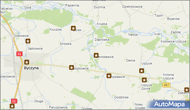 mapa Sierosławice gmina Byczyna, Sierosławice gmina Byczyna na mapie Targeo