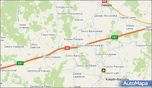 mapa Sikory-Wojciechowięta, Sikory-Wojciechowięta na mapie Targeo