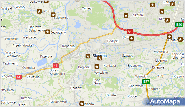 mapa Skawina, Skawina na mapie Targeo