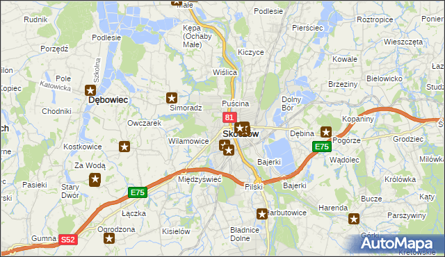 mapa Skoczów powiat cieszyński, Skoczów powiat cieszyński na mapie Targeo