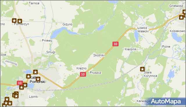 mapa Skotniki gmina Kalisz Pomorski, Skotniki gmina Kalisz Pomorski na mapie Targeo