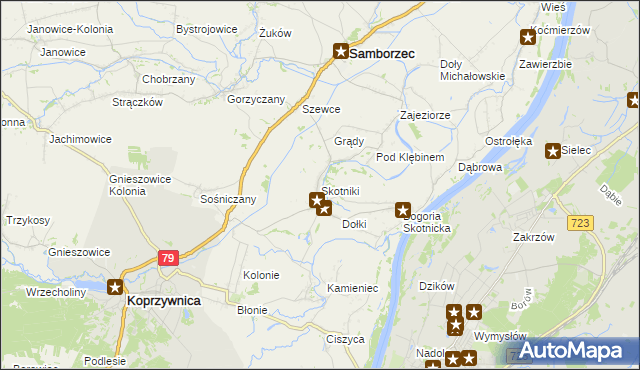 mapa Skotniki gmina Samborzec, Skotniki gmina Samborzec na mapie Targeo