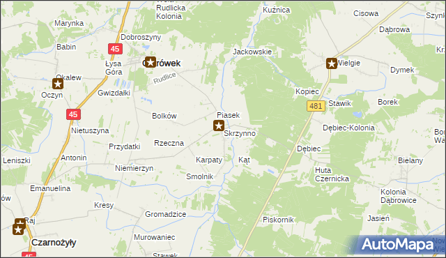 mapa Skrzynno gmina Ostrówek, Skrzynno gmina Ostrówek na mapie Targeo