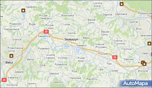 mapa Sławęcin gmina Skołyszyn, Sławęcin gmina Skołyszyn na mapie Targeo
