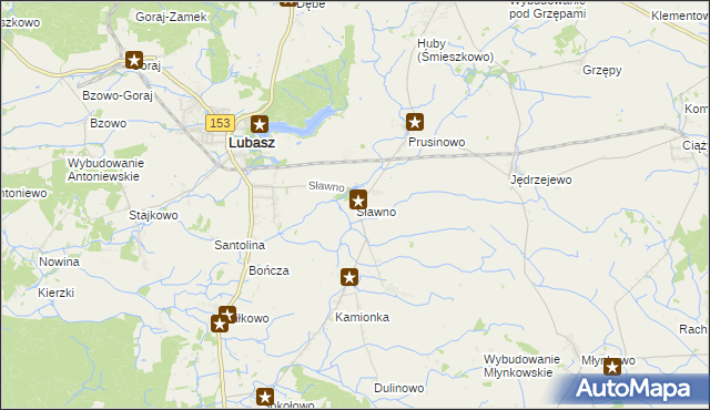 mapa Sławno gmina Lubasz, Sławno gmina Lubasz na mapie Targeo