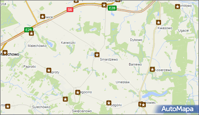 mapa Smardzewo gmina Sławno, Smardzewo gmina Sławno na mapie Targeo