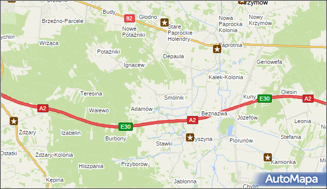 mapa Smólnik gmina Krzymów, Smólnik gmina Krzymów na mapie Targeo