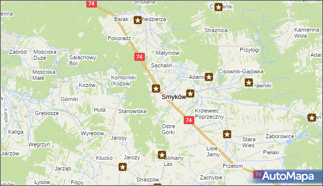 mapa Smyków powiat konecki, Smyków powiat konecki na mapie Targeo