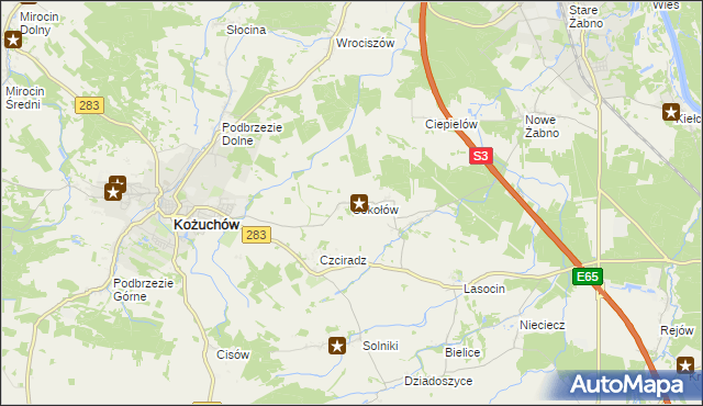 mapa Sokołów gmina Kożuchów, Sokołów gmina Kożuchów na mapie Targeo