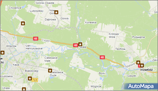 mapa Spała gmina Inowłódz, Spała gmina Inowłódz na mapie Targeo