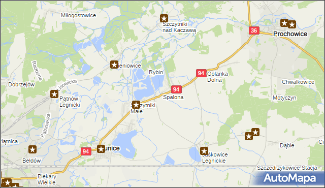 mapa Spalona gmina Kunice, Spalona gmina Kunice na mapie Targeo