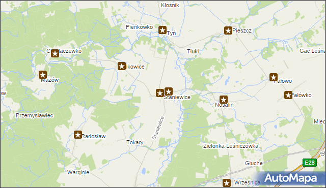 mapa Staniewice, Staniewice na mapie Targeo