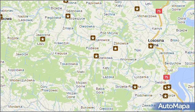 mapa Stańkowa gmina Łososina Dolna, Stańkowa gmina Łososina Dolna na mapie Targeo