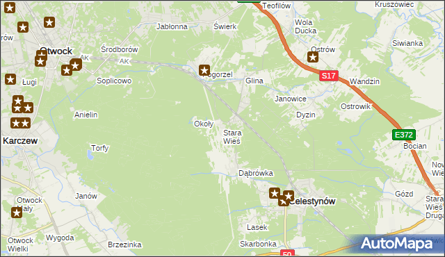 mapa Stara Wieś gmina Celestynów, Stara Wieś gmina Celestynów na mapie Targeo