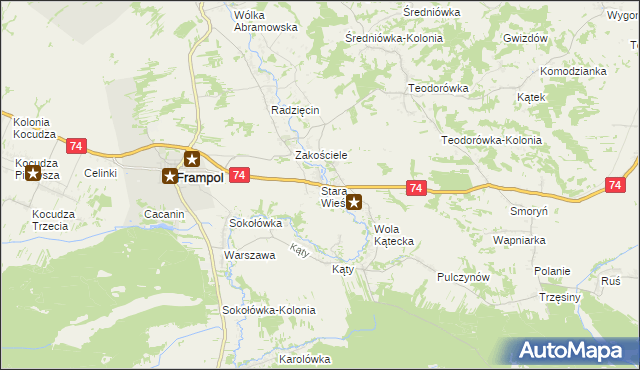 mapa Stara Wieś gmina Frampol, Stara Wieś gmina Frampol na mapie Targeo