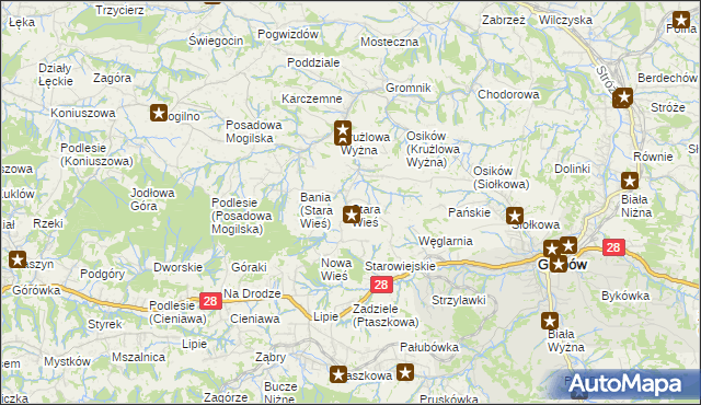 mapa Stara Wieś gmina Grybów, Stara Wieś gmina Grybów na mapie Targeo